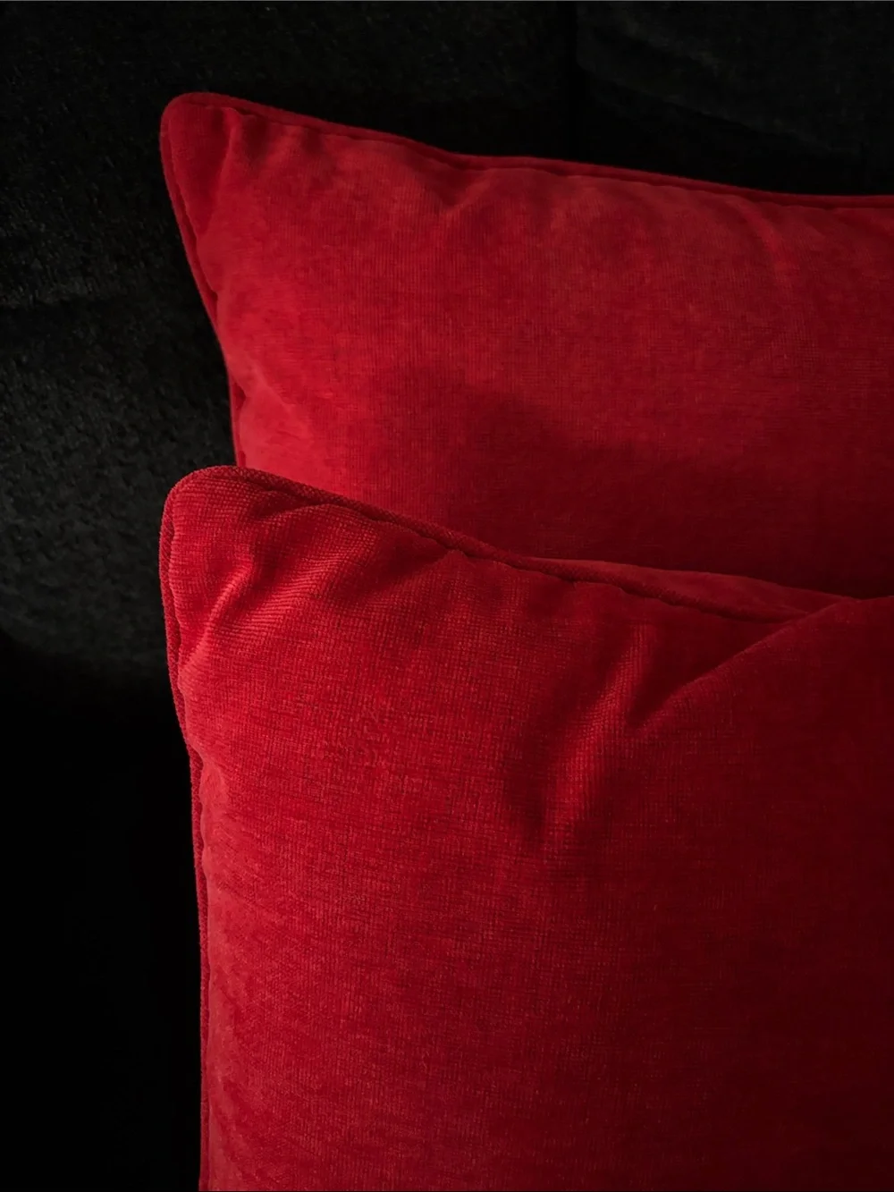 red throw pillows featuring a textured, woven chenille fabric, soft 24 inch